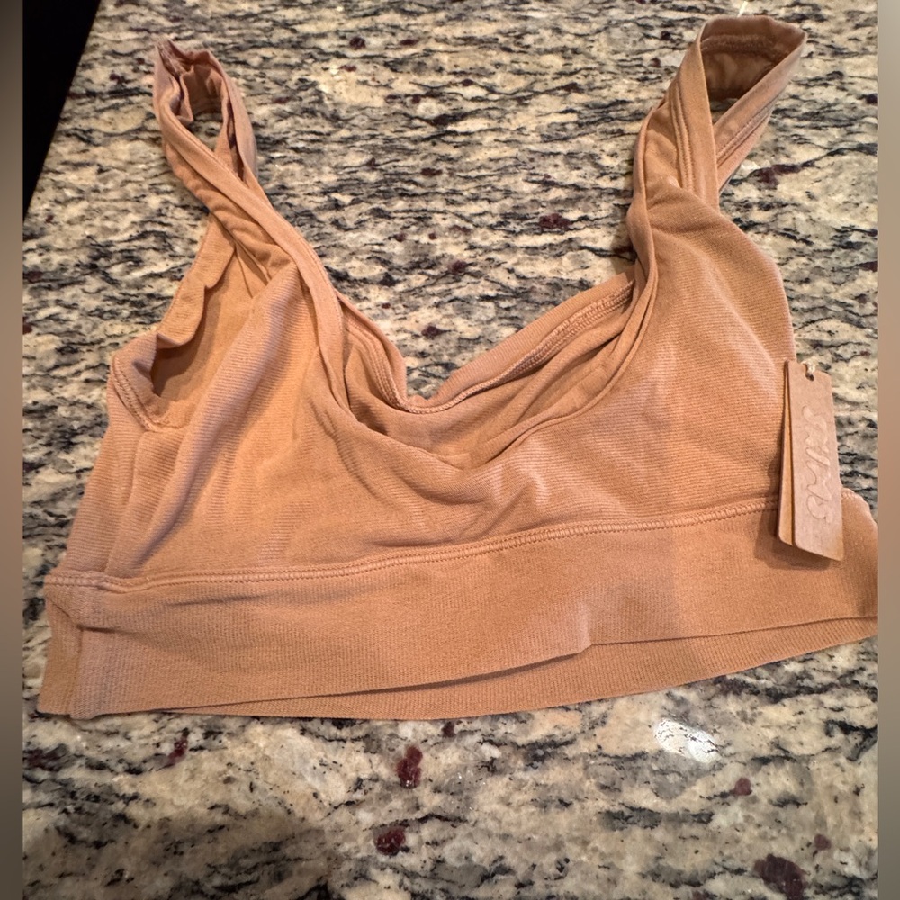 NWT SKIMS Medium Summer Mesh Scoop Neck Bra Ocher Tan - Picture 3 of 6